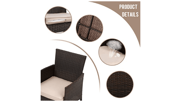 FDW 3-Piece Patio Furniture Set | Brown | Outdoor Wicker Furniture thumbnail 6