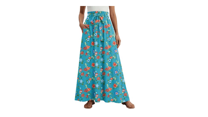 Lepunuo Womens Casual Floral Elastic High Waisted Flowy Maxi Skirts Trendy Flowy Cute Long Skirts with Pockets thumbnail 1