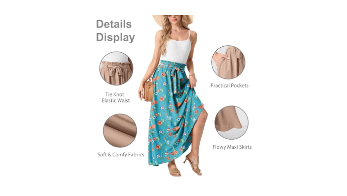 Lepunuo Womens Casual Floral Elastic High Waisted Flowy Maxi Skirts Trendy Flowy Cute Long Skirts with Pockets thumbnail 3