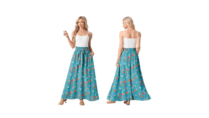 Lepunuo Womens Casual Floral Elastic High Waisted Flowy Maxi Skirts Trendy Flowy Cute Long Skirts with Pockets thumbnail 4