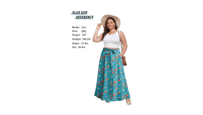 Lepunuo Womens Casual Floral Elastic High Waisted Flowy Maxi Skirts Trendy Flowy Cute Long Skirts with Pockets thumbnail 5