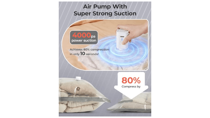 BAGSMART Travel Vacuum Bags with Rechargeable Electric Pump, 15PC Kit thumbnail 4