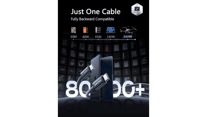 LISEN USB C to USB C Cable, 240W Fast Charging Type C Charger Cord (6.6FT) thumbnail 4