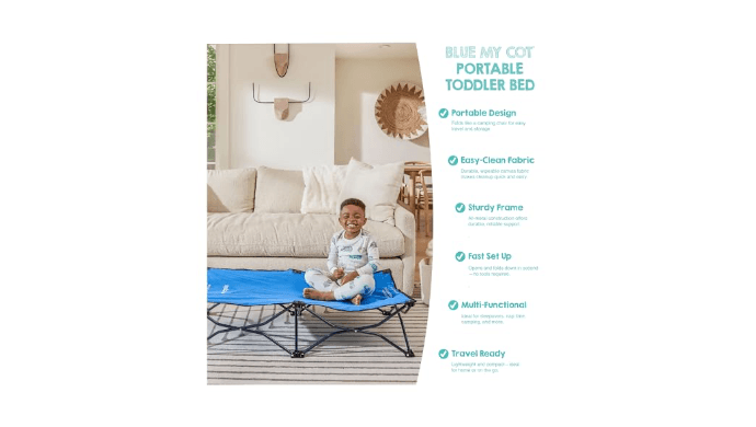 Regalo My Cot® Portable Toddler Bed, Foldable Kids Travel Bed & Camping Cot, Lightweight Sleeping Cot for Toddlers, Indoor/Outdoor, 46.5” x 24.5” x 9”, Royal Blue thumbnail 5