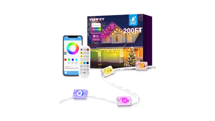POOFZY Permanent Outdoor Lights for House,200ft RGB+IC Smart Outdoor Decor, 50 Scene Modes,App/Remote Control,IP67 Waterproof,for Christmas,Easter,V-Day,Thanksgiving,Daily & Holiday Party Decor thumbnail 1