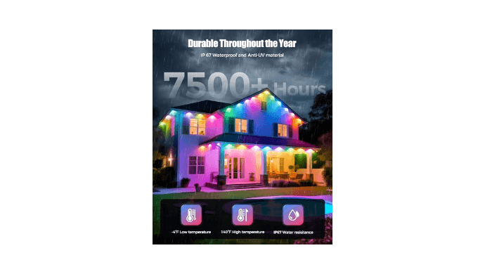 POOFZY Permanent Outdoor Lights for House,200ft RGB+IC Smart Outdoor Decor, 50 Scene Modes,App/Remote Control,IP67 Waterproof,for Christmas,Easter,V-Day,Thanksgiving,Daily & Holiday Party Decor thumbnail 3