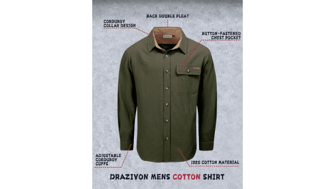 Drazivon Men's Button Down Long Sleeve 100% Cotton Flannel Shirt Green 2XL thumbnail 2
