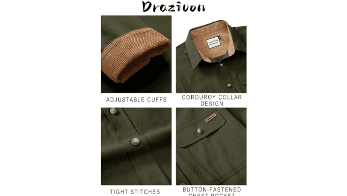Drazivon Men's Button Down Long Sleeve 100% Cotton Flannel Shirt Green 2XL thumbnail 6