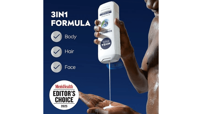 6-Count NIVEA MEN Sensitive 3-in-1 Body Wash, Mulitpack, 3 x 16.9 FL OZ thumbnail 2