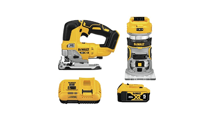 DEWALT 20V MAX Router Tool and Jig Saw, Cordless Woodworking 2-Tool Set with Battery and Charger (DCK201P1) thumbnail 1