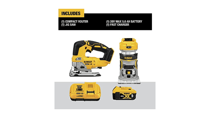DEWALT 20V MAX Router Tool and Jig Saw, Cordless Woodworking 2-Tool Set with Battery and Charger (DCK201P1) thumbnail 2