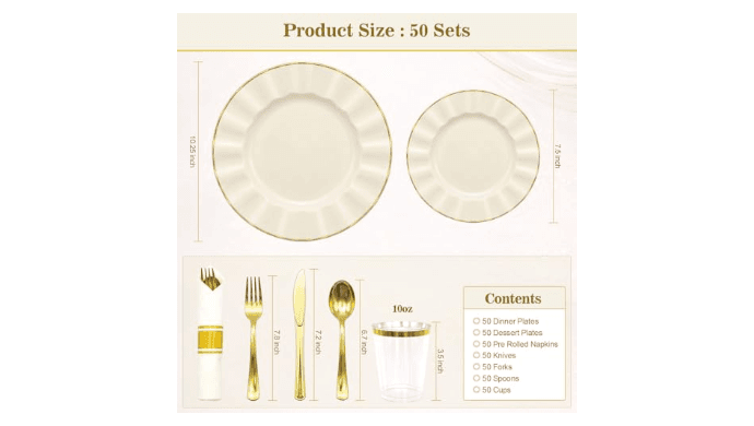 Glowserve 350 PCS Scalloped Plastic Plates Dinnerware Set for 50 guests thumbnail 6