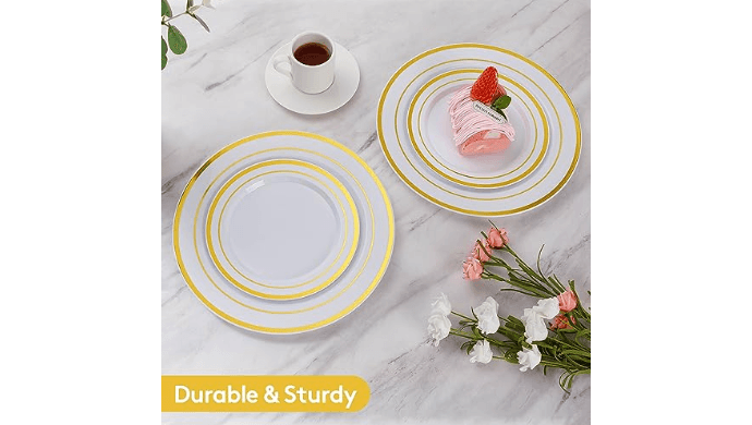 Goodluck 200PCS Gold Plastic Plates, Heavy Duty Disposable Gold Plates thumbnail 2