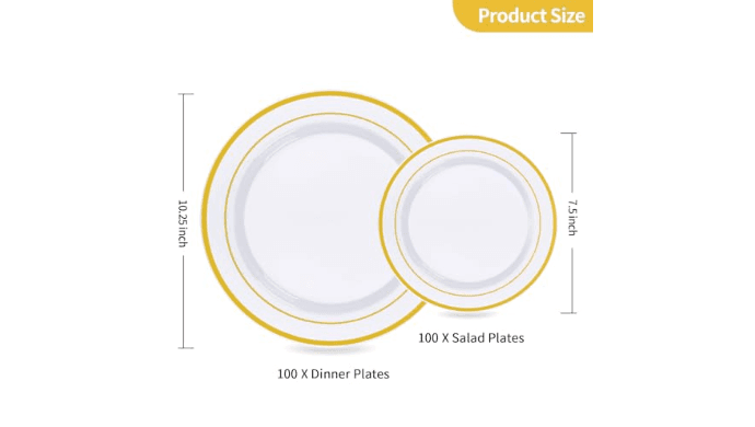 Goodluck 200PCS Gold Plastic Plates, Heavy Duty Disposable Gold Plates thumbnail 4