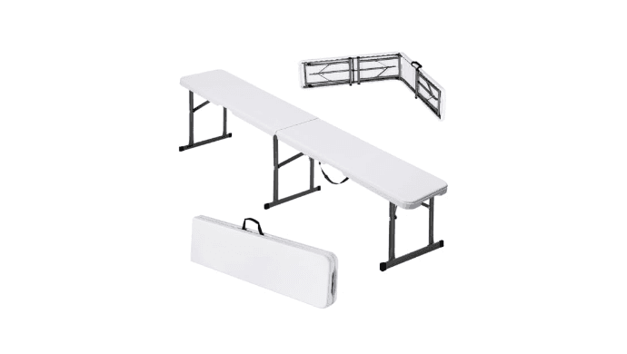 VEVOR Plastic Folding Bench, 6ft Portable Folding Bench, Smooth High Density Polyethylene Waterproof Outdoor Bench, Picnic Camping Table with Handle for Garden Soccer Playtime, White (1 Pack) thumbnail 1