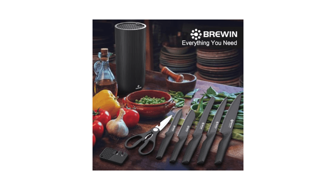 Knife Set, Brewin Kitchen Knife Set, Knives Set for Kitchen, Universal Knife Block, Utility Knife Block Set, New Home Essentials, Apartment Essentials, Camping Essentials, RV Essentials thumbnail 2
