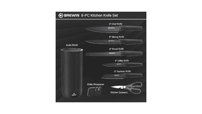 Knife Set, Brewin Kitchen Knife Set, Knives Set for Kitchen, Universal Knife Block, Utility Knife Block Set, New Home Essentials, Apartment Essentials, Camping Essentials, RV Essentials thumbnail 5