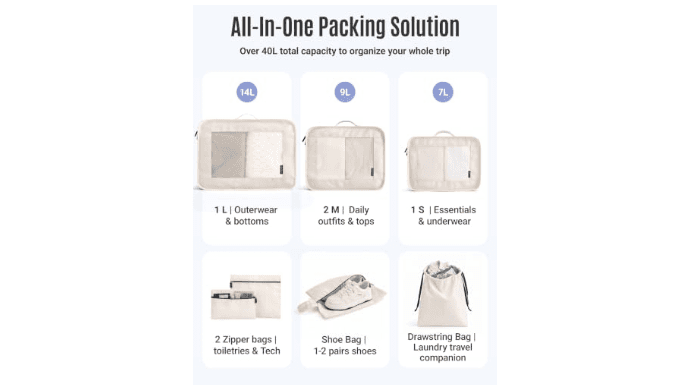 LIGHT FLIGHT 8 Set Packing Cubes for Travel, Cruise Ship Travel Essentials thumbnail 6