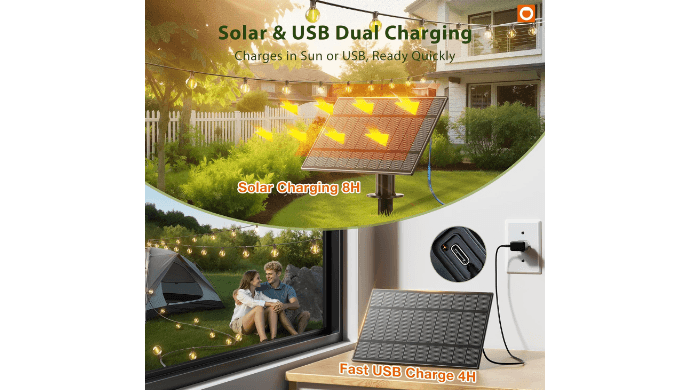 addlon 100FT 54LED Solar String Lights Outdoor Waterproof with Remote, USB thumbnail 1