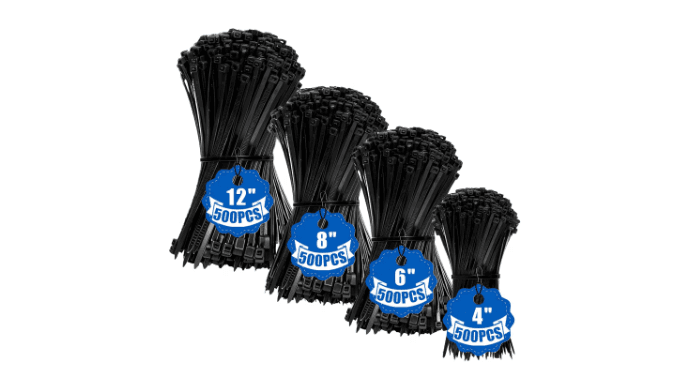 2000 Pack Zip Ties Black Assorted Sizes 4+6+8+12 Inch Cable ties thumbnail 1