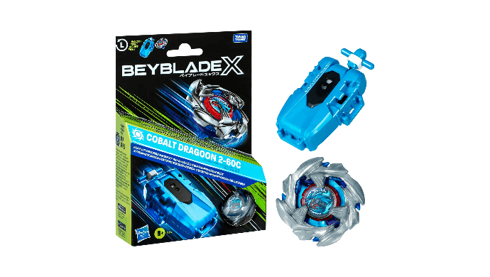 Beyblade X Cobalt Dragoon 2-60C Deluxe Left-Spin String Launcher Set