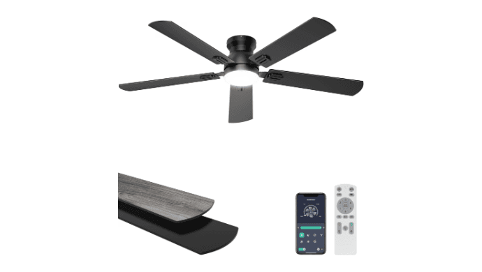Ohniyou 52'' Low Profile Ceiling Fan with Lights, Remote/APP Control, Black thumbnail 1