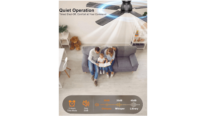 Ohniyou 52'' Low Profile Ceiling Fan with Lights, Remote/APP Control, Black thumbnail 5