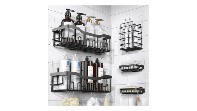 EUDELE Adhesive Shower Caddy, 5 Pack Rustproof Stainless Steel Bath Organizers With Large Capacity, No Drilling Shelves for Bathroom Storage & Home Decor thumbnail 1