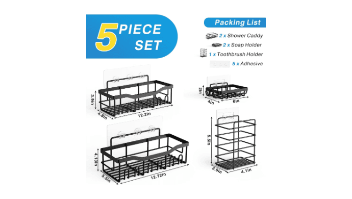 EUDELE Adhesive Shower Caddy, 5 Pack Rustproof Stainless Steel Bath Organizers With Large Capacity, No Drilling Shelves for Bathroom Storage & Home Decor thumbnail 2