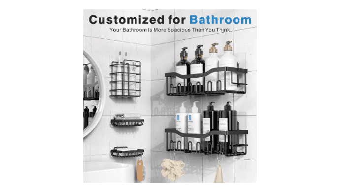 EUDELE Adhesive Shower Caddy, 5 Pack Rustproof Stainless Steel Bath Organizers With Large Capacity, No Drilling Shelves for Bathroom Storage & Home Decor thumbnail 3