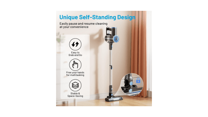 VIPSUN Cordless Vacuum Cleaners for Home,Stick Vacuum Cordless with Self-Standing,LED Screen,Lightweight Powerful Suction Wireless Vacuum,Rechargeable Vacuum for Pet Hair, Hardwood Floors thumbnail 2