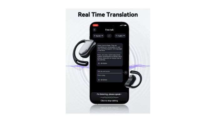 AI Translation Earbuds Real Time 164 Languages Translator Ear Buds 90H Playtime Bluetooth Translating Earbuds with LED Display Audifonos Traductores Inglés Español for Travel Business Learning Black thumbnail 4