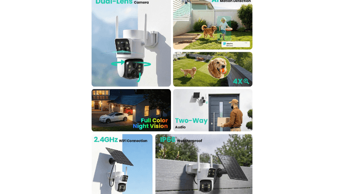 LIWAN Solar Camera Outdoor Wireless, Dual Lens, 2.4GHz WiFi Security Camera thumbnail 3