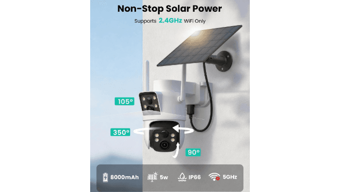 LIWAN Solar Camera Outdoor Wireless, Dual Lens, 2.4GHz WiFi Security Camera thumbnail 4