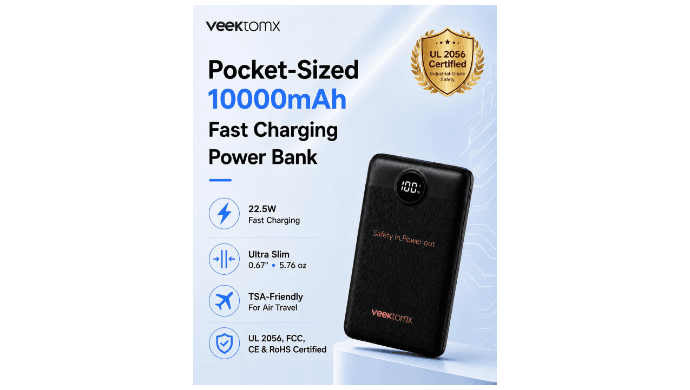 VEEKTOMX 10000mAh Mini Power Bank, 22.5W Fast Charger for iPhone Android thumbnail 2