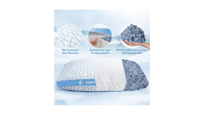 QUTOOL Double Sided Cooling Pillow for Hot Sleepers, Shredded Memory Foam Pillows Standard Size Set of 2, Adjustable Soft & Firm Gel Bed Pillow for Side, Back, Stomach Sleepers thumbnail 4