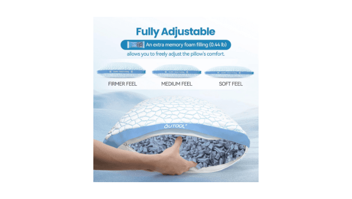 QUTOOL Double Sided Cooling Pillow for Hot Sleepers, Shredded Memory Foam Pillows Standard Size Set of 2, Adjustable Soft & Firm Gel Bed Pillow for Side, Back, Stomach Sleepers thumbnail 5