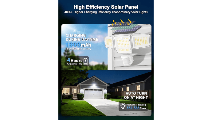 6000LM Solar Flood Lights Outdoor, 4 Heads with Large Motion Sensor thumbnail 5