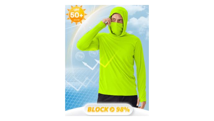 PINSPARK UPF 50+ Sun Hoodie Long Sleeve Fishing Shirts for Men with Mask thumbnail 5