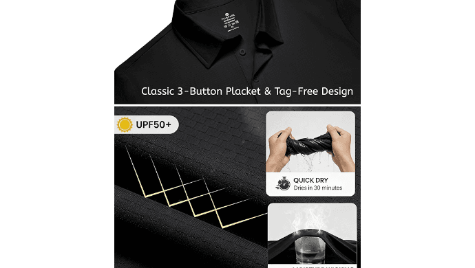 PINSPARK Men's Polo Shirts Long Sleeve Golf Shirts UPF 50+ Collared Shirt thumbnail 5