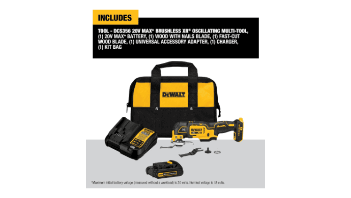 DEWALT 20V MAX XR Oscillating Tool Kit with Blades, 3 Speed Cordless Brushless Multitool, Up to 20,000 OPM, LED Light, Battery and Charger Included (DCS356C1) thumbnail 2