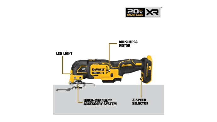 DEWALT 20V MAX XR Oscillating Tool Kit with Blades, 3 Speed Cordless Brushless Multitool, Up to 20,000 OPM, LED Light, Battery and Charger Included (DCS356C1) thumbnail 3