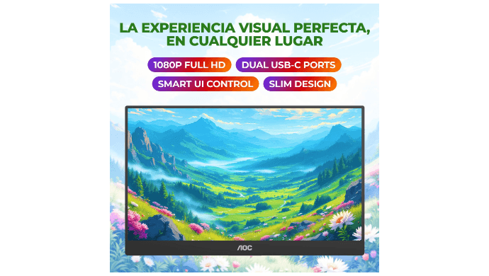 AOC 16" Portable Monitor FHD 60Hz USB-C IPS Ultra Slim Smart Cover 16T20 thumbnail 3