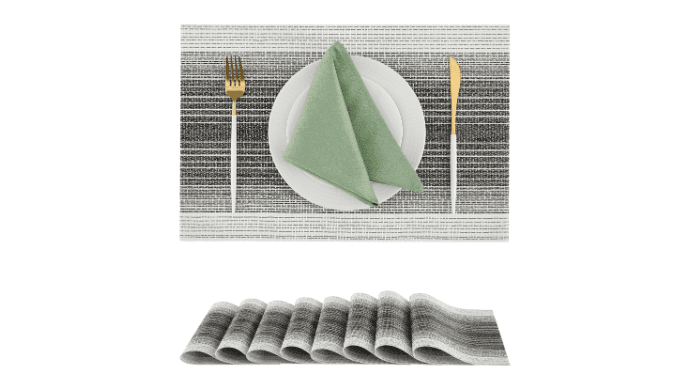 Leetaltree Woven Vinyl Placemats Set of 8,Black& White thumbnail 1