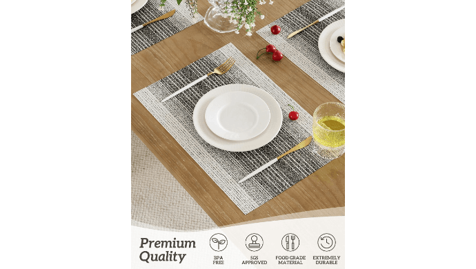 Leetaltree Woven Vinyl Placemats Set of 8,Black& White thumbnail 4