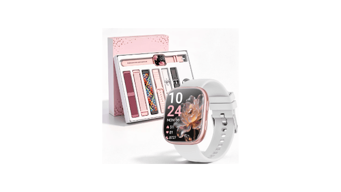 Mingdaln 7 Bands Gift Set Smart Watches Fits for Android iPhone , [1.85" AMOLED Screen] Smartwatch for women，Fitness Tracker Ip68 Waterproof with Bluetooth Calls, AI Control, 7 Days Battery，Pink
