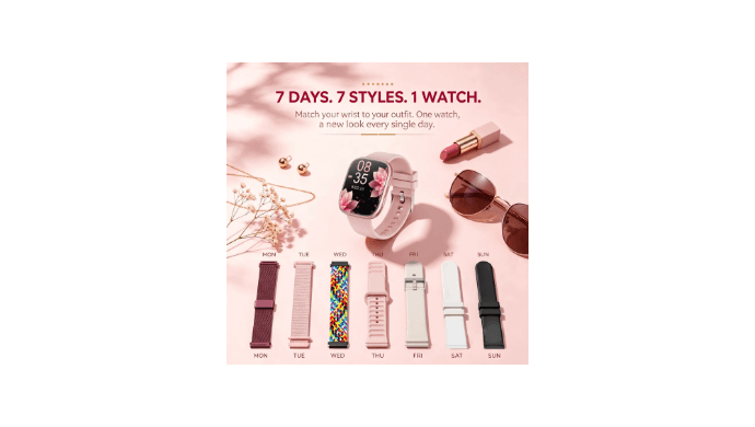 Mingdaln 7 Bands Gift Set Smart Watches Fits for Android iPhone , [1.85" AMOLED Screen] Smartwatch for women，Fitness Tracker Ip68 Waterproof with Bluetooth Calls, AI Control, 7 Days Battery，Pink thumbnail 2