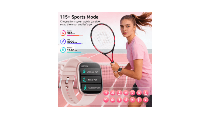 Mingdaln 7 Bands Gift Set Smart Watches Fits for Android iPhone , [1.85" AMOLED Screen] Smartwatch for women，Fitness Tracker Ip68 Waterproof with Bluetooth Calls, AI Control, 7 Days Battery，Pink thumbnail 5