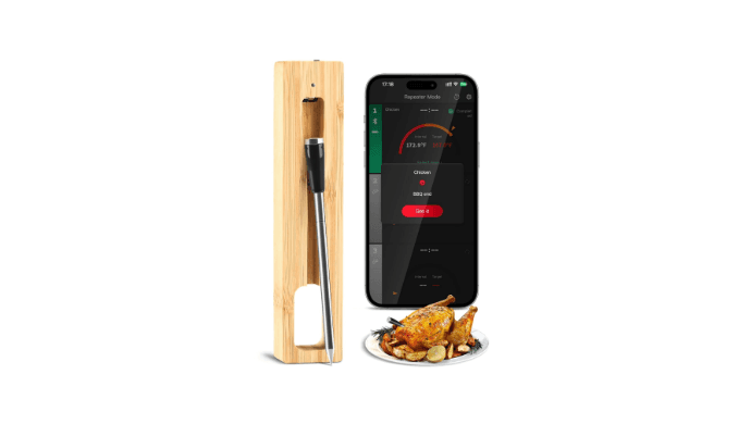 Smart Wireless Meat Thermometer with Probe, App Connected Digital BBQ Thermometer, Waterproof Probe, Long Range Real-Time Monitoring for Grill, Oven, Smoker, Steak, Chicken & Turkey thumbnail 1