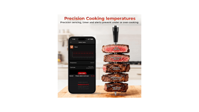 Smart Wireless Meat Thermometer with Probe, App Connected Digital BBQ Thermometer, Waterproof Probe, Long Range Real-Time Monitoring for Grill, Oven, Smoker, Steak, Chicken & Turkey thumbnail 3